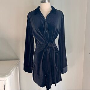 ZSupply Dallon Stretch Velvet Tie Front Collar
Button Down Mini Dress, Black, L